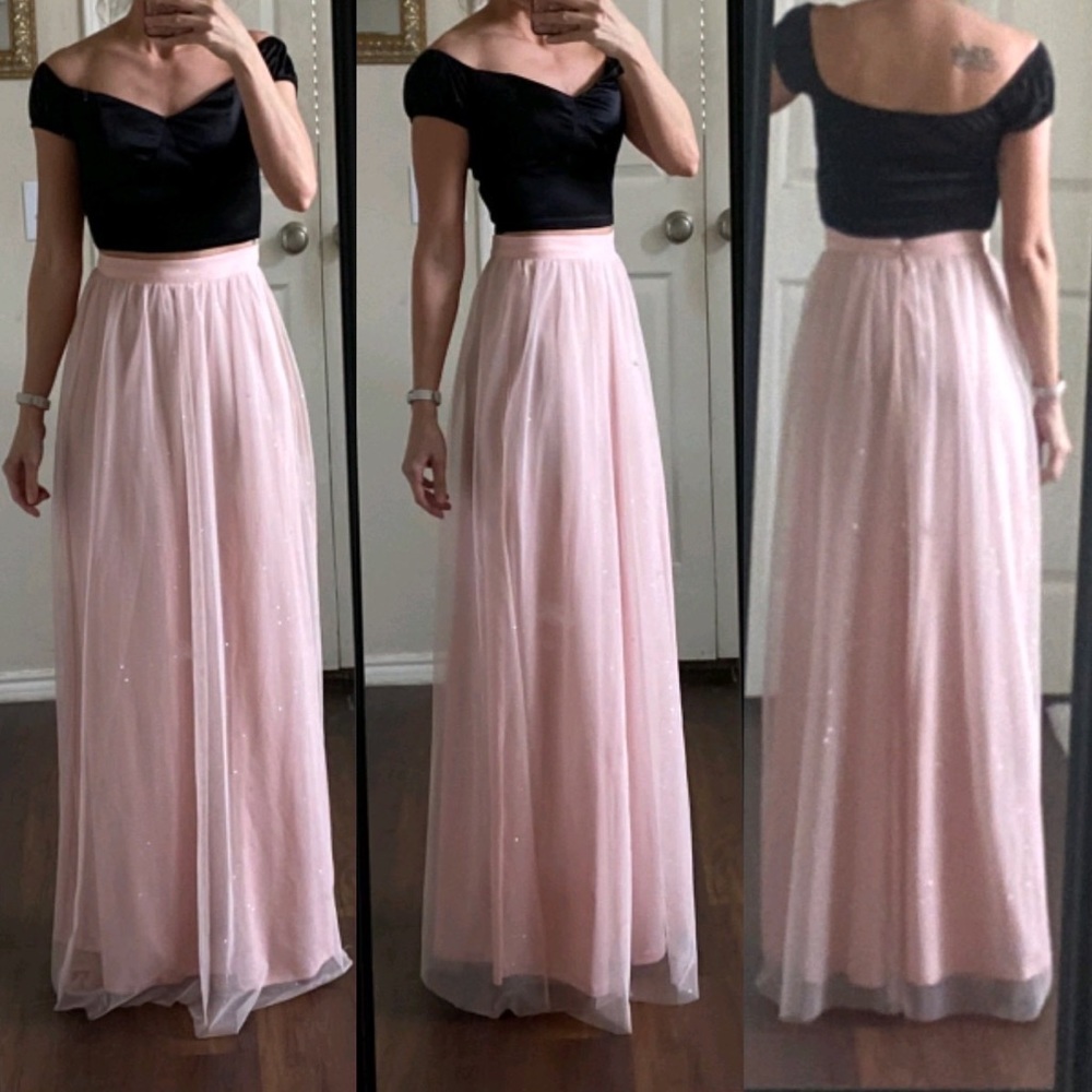 Reign on pale pink silver glitter tulle tutu formal maxi skirt